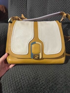 Fendi Two-Tone Mustard & Cream Shoulder Bag with Gold Accent